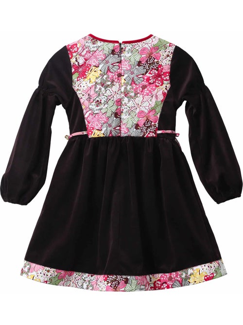 Vestido de Invierno para Niña | Terciopelo Marrón con Flores Liberty Rojas | MARGOT - Kiabi