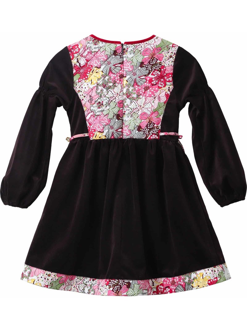 Vestido de Invierno para Niña | Terciopelo Marrón con Flores Liberty Rojas | MARGOT Rojo - Kiabi