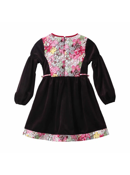Vestido de Invierno para Niña | Terciopelo Marrón con Flores Liberty Rojas | MARGOT - Kiabi