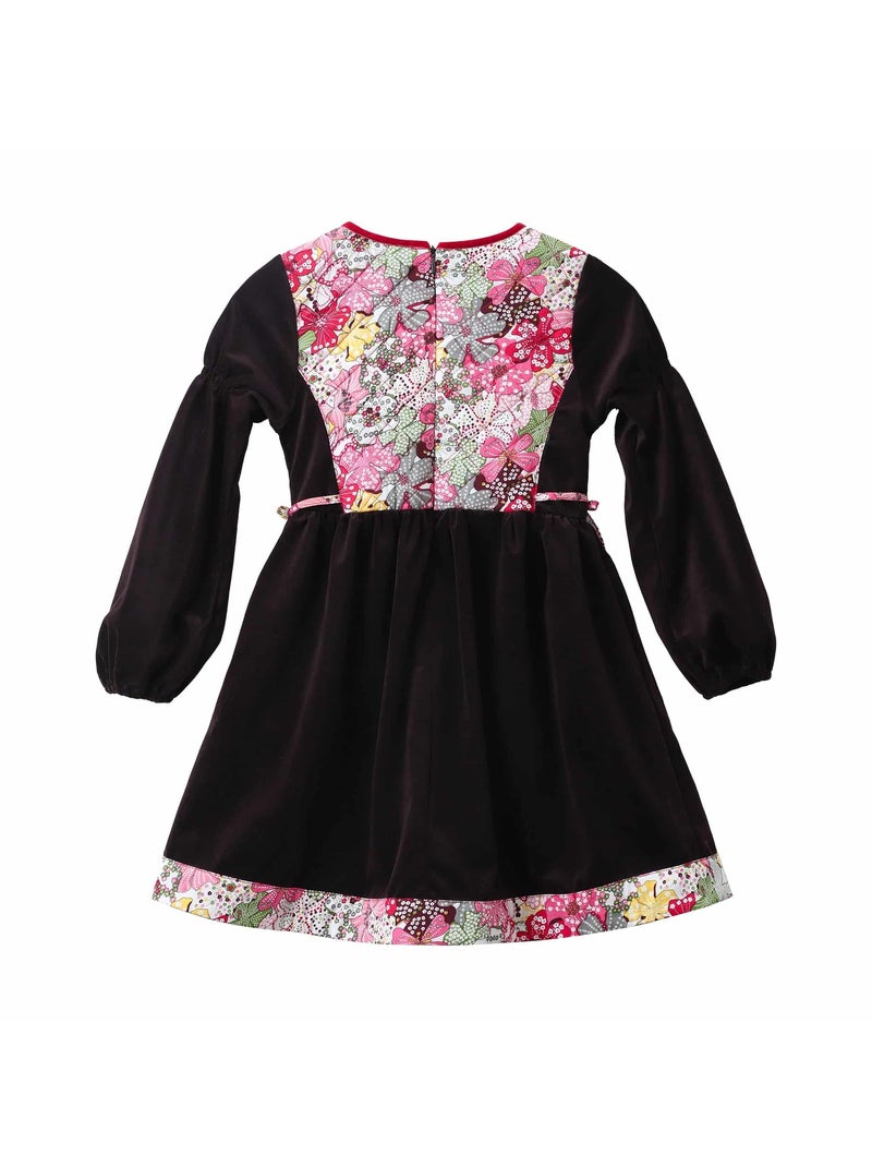 Vestido de Invierno para Niña | Terciopelo Marrón con Flores Liberty Rojas | MARGOT Rojo - Kiabi
