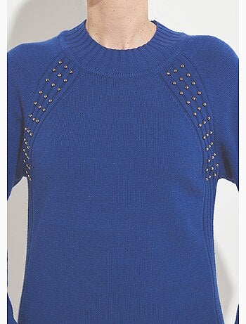 Vestido de jersey de cuello alto con detalles de canalé con cuentas - Afibel