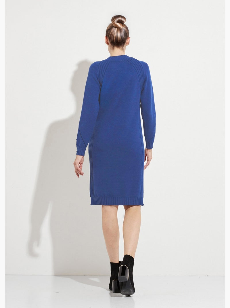 Vestido de jersey de cuello alto con detalles de canalé con cuentas - Afibel Azul - Kiabi