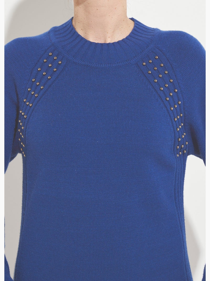 Vestido de jersey de cuello alto con detalles de canalé con cuentas - Afibel Azul - Kiabi