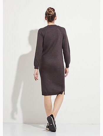 Vestido de jersey de cuello alto con detalles de canalé con cuentas - Afibel