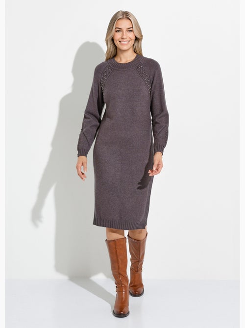 Vestido de jersey de cuello alto con detalles de canalé con cuentas - Afibel - Kiabi