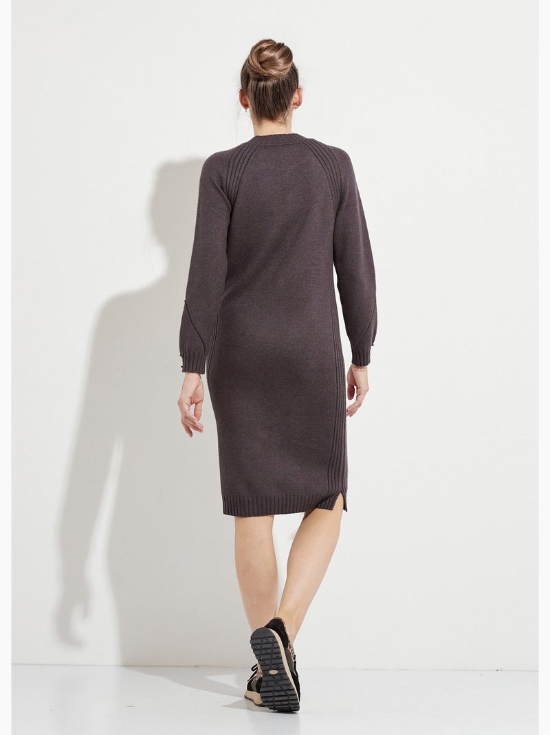 Vestido de jersey de cuello alto con detalles de canalé con cuentas - Afibel Gris antracita - Kiabi