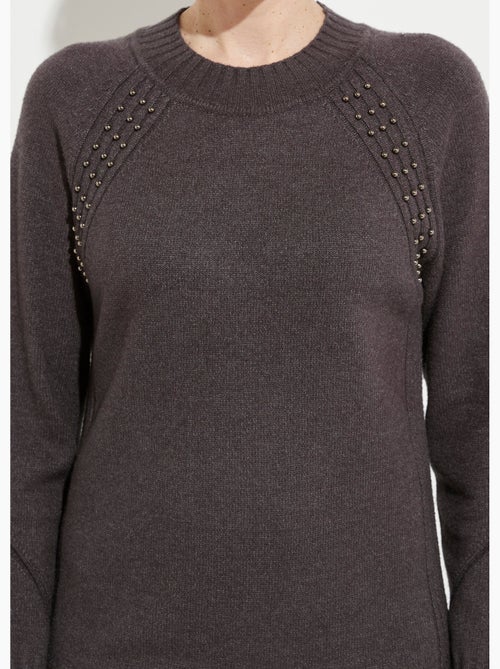 Vestido de jersey de cuello alto con detalles de canalé con cuentas - Afibel - Kiabi