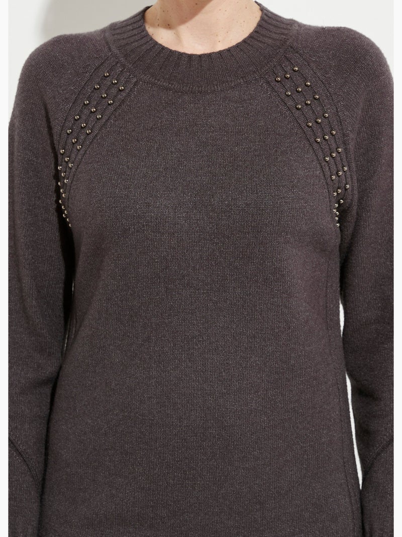 Vestido de jersey de cuello alto con detalles de canalé con cuentas - Afibel Gris antracita - Kiabi