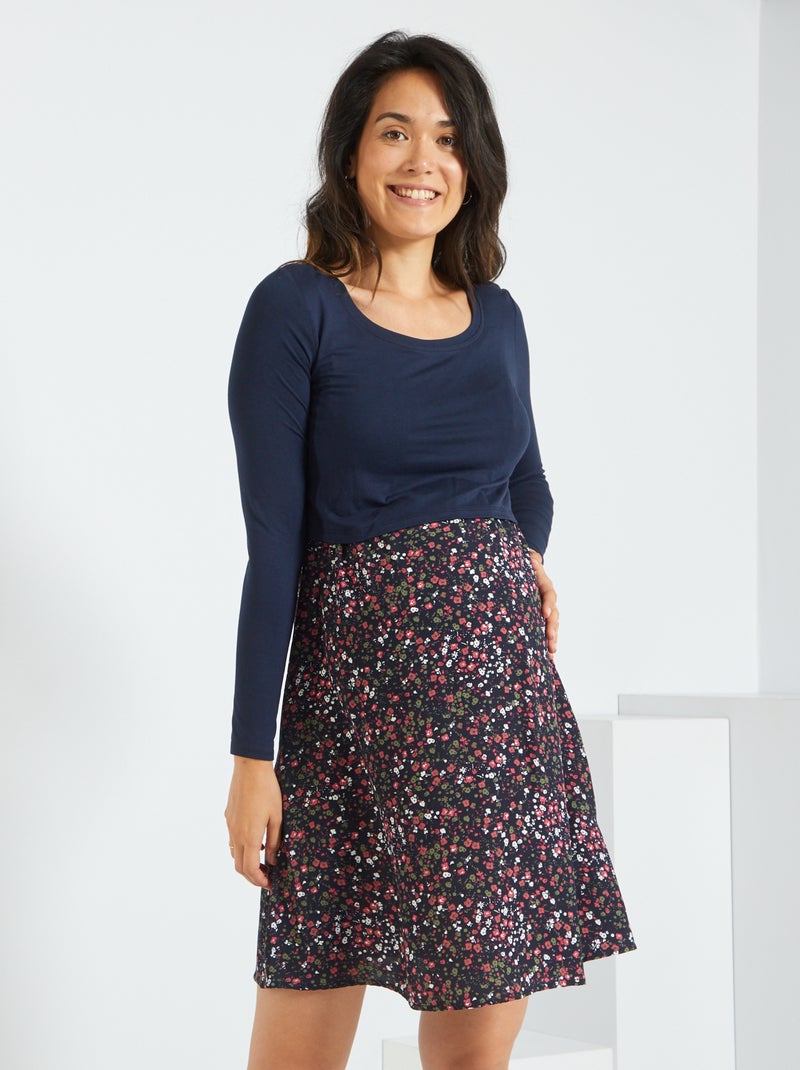 Vestido de lactancia en dos materiales AZUL - Kiabi