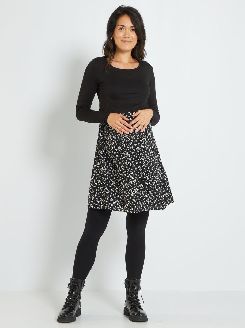 Vestido de lactancia en dos materiales NEGRO - Kiabi