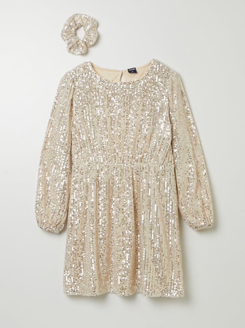 Vestido de lentejuelas + coletero a juego BEIGE - Kiabi