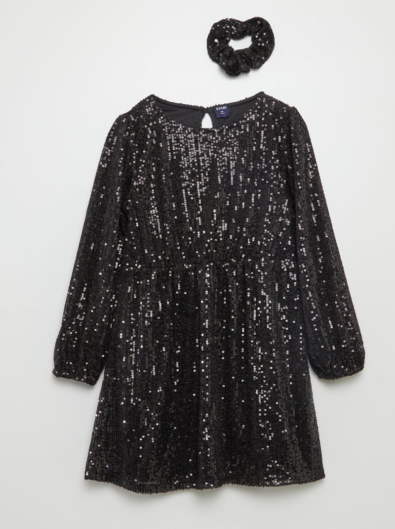 Vestido de lentejuelas + coletero a juego NEGRO - Kiabi