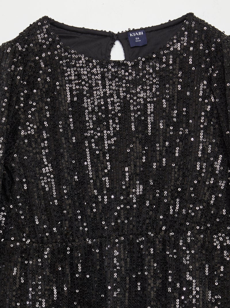 Vestido de lentejuelas + coletero a juego NEGRO - Kiabi