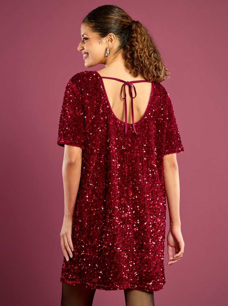 Vestido de lentejuelas con espalda anudada Rojo - Kiabi