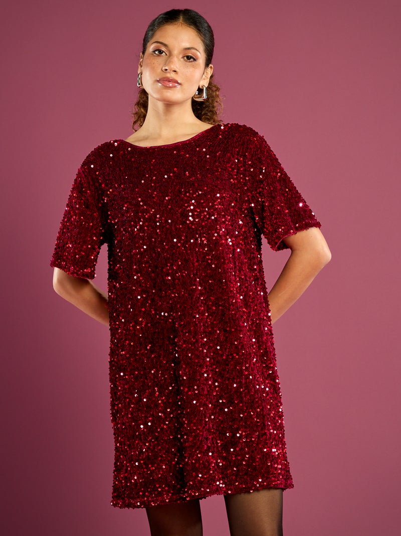 Vestido de lentejuelas con espalda anudada Rojo - Kiabi