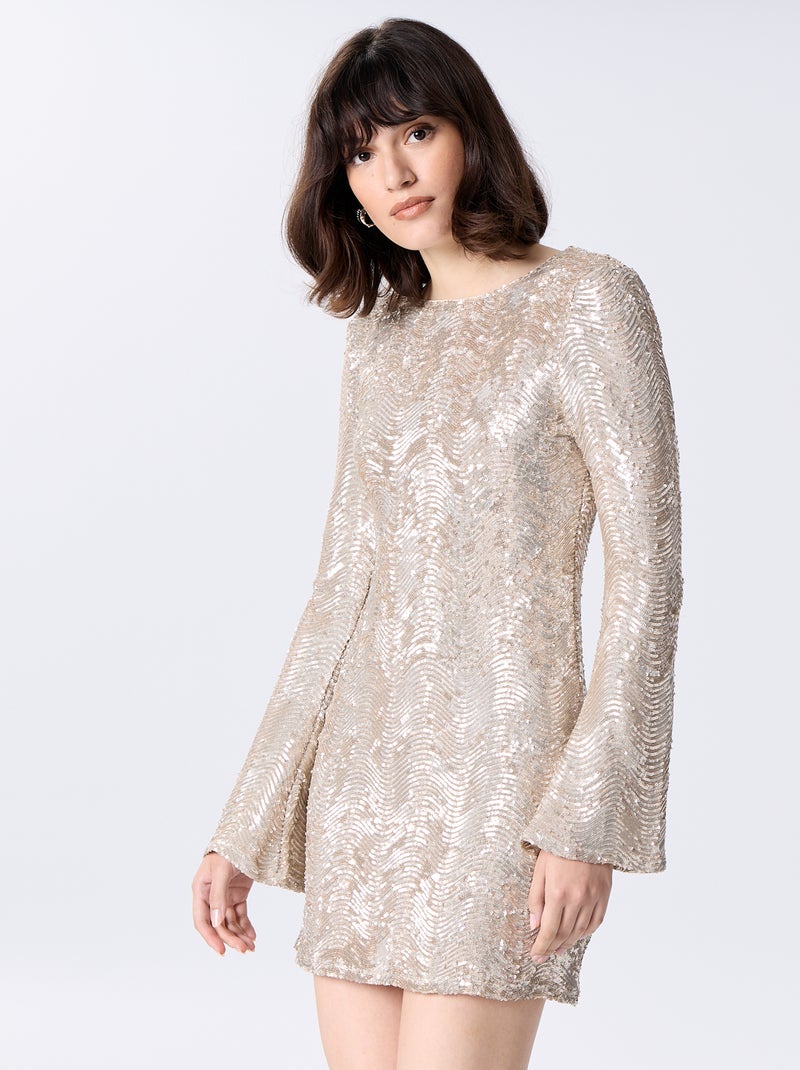 Vestido de lentejuelas con espalda descubierta Beige - Kiabi