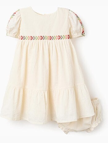 Vestido de lino con bordado + cubrepañal