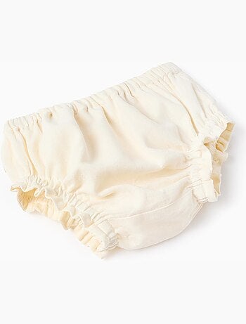 Vestido de lino con bordado + cubrepañal