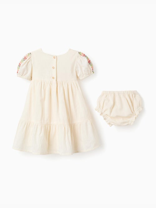 Vestido de lino con bordado + cubrepañal - Kiabi