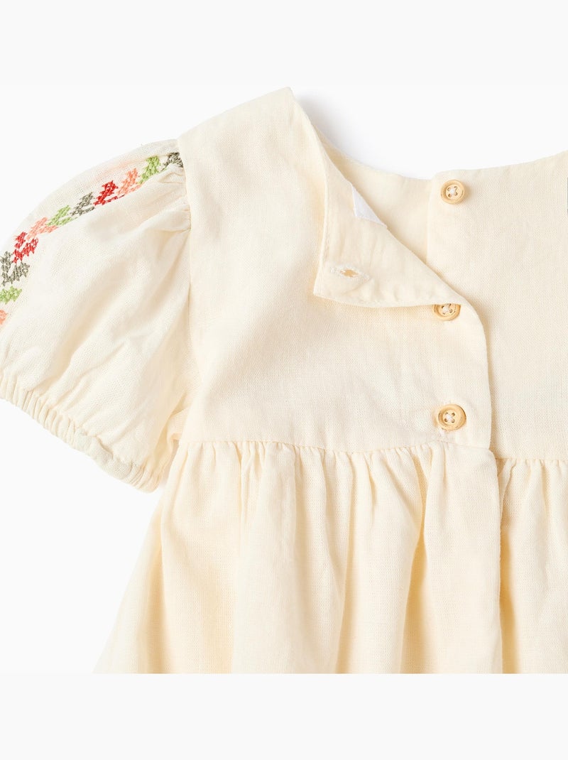 Vestido de lino con bordado + cubrepañal Beige - Kiabi