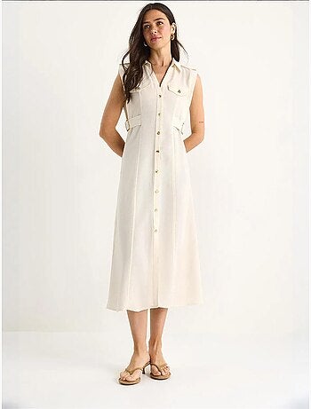 Vestido de lino con botones dorados y detalle en la cintura lucci