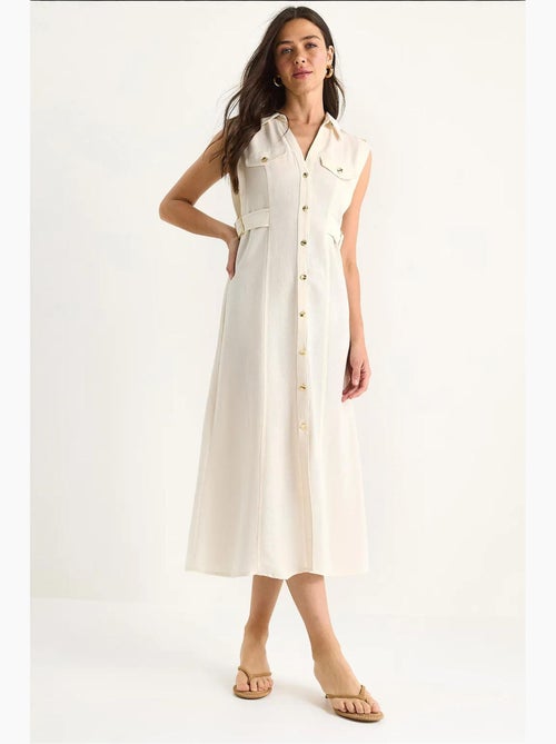Vestido de lino con botones dorados y detalle en la cintura lucci - Kiabi