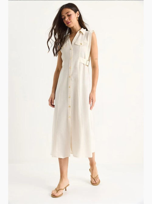 Vestido de lino con botones dorados y detalle en la cintura lucci - Kiabi