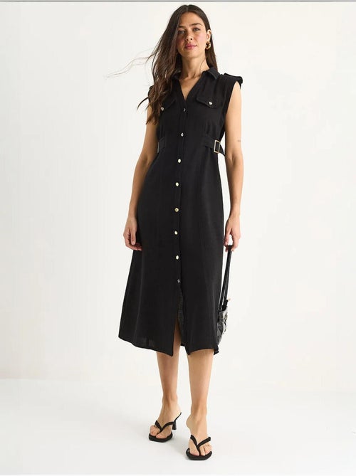 Vestido de lino con botones dorados y detalle en la cintura lucci - Kiabi