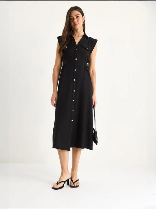 Vestido de lino con botones dorados y detalle en la cintura lucci - Kiabi
