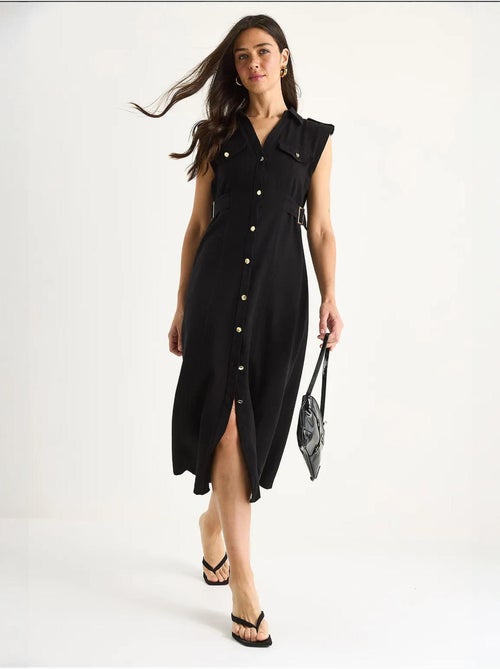 Vestido de lino con botones dorados y detalle en la cintura lucci - Kiabi