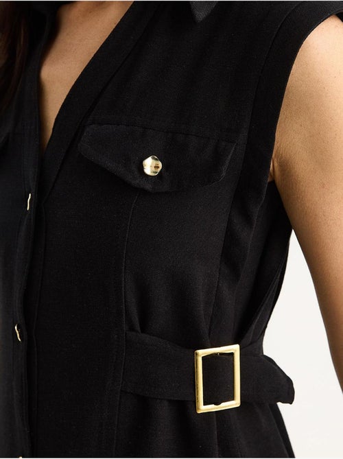 Vestido de lino con botones dorados y detalle en la cintura lucci - Kiabi