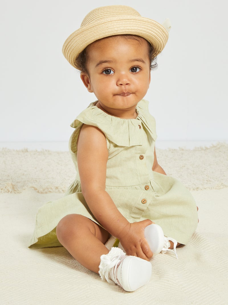 Vestido de lino con cuello bebé beige - Kiabi