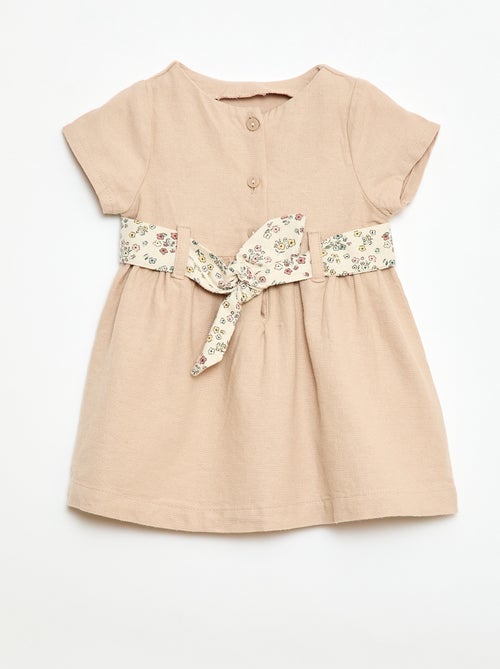 Vestido de lino mezclado con cinturón - Kiabi