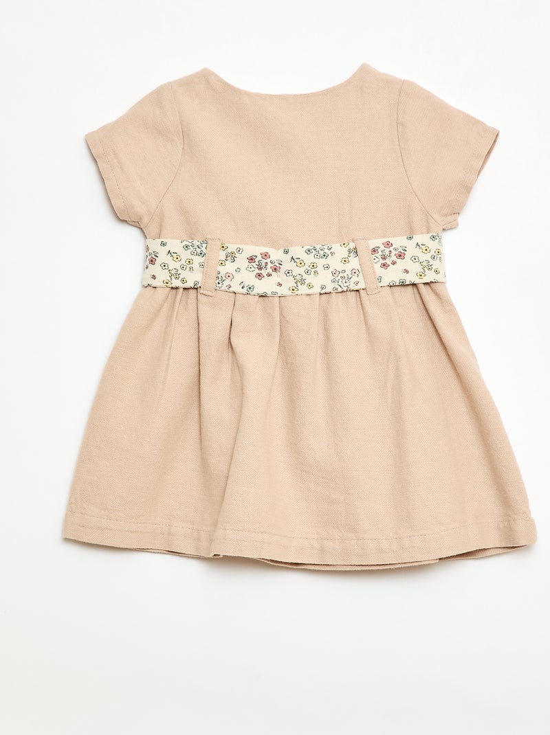 Vestido de lino mezclado con cinturón Beige - Kiabi