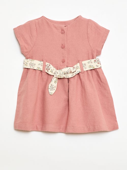 Vestido de lino mezclado con cinturón - Kiabi