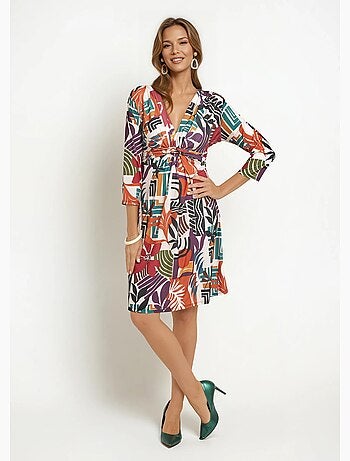 Vestido de manga 3/4 con estampado étnico - Afibel