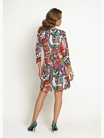 Vestido de manga 3/4 con estampado étnico - Afibel