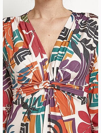 Vestido de manga 3/4 con estampado étnico - Afibel