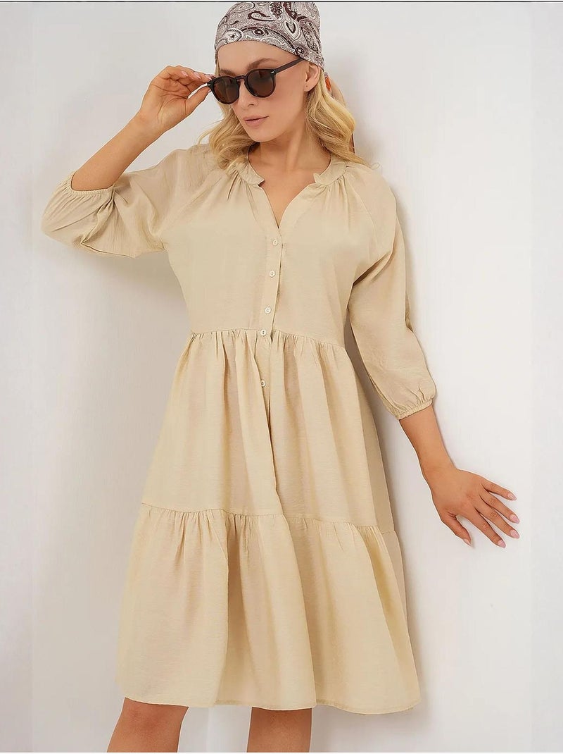 Vestido de manga corta abotonado bdart Crema - Kiabi