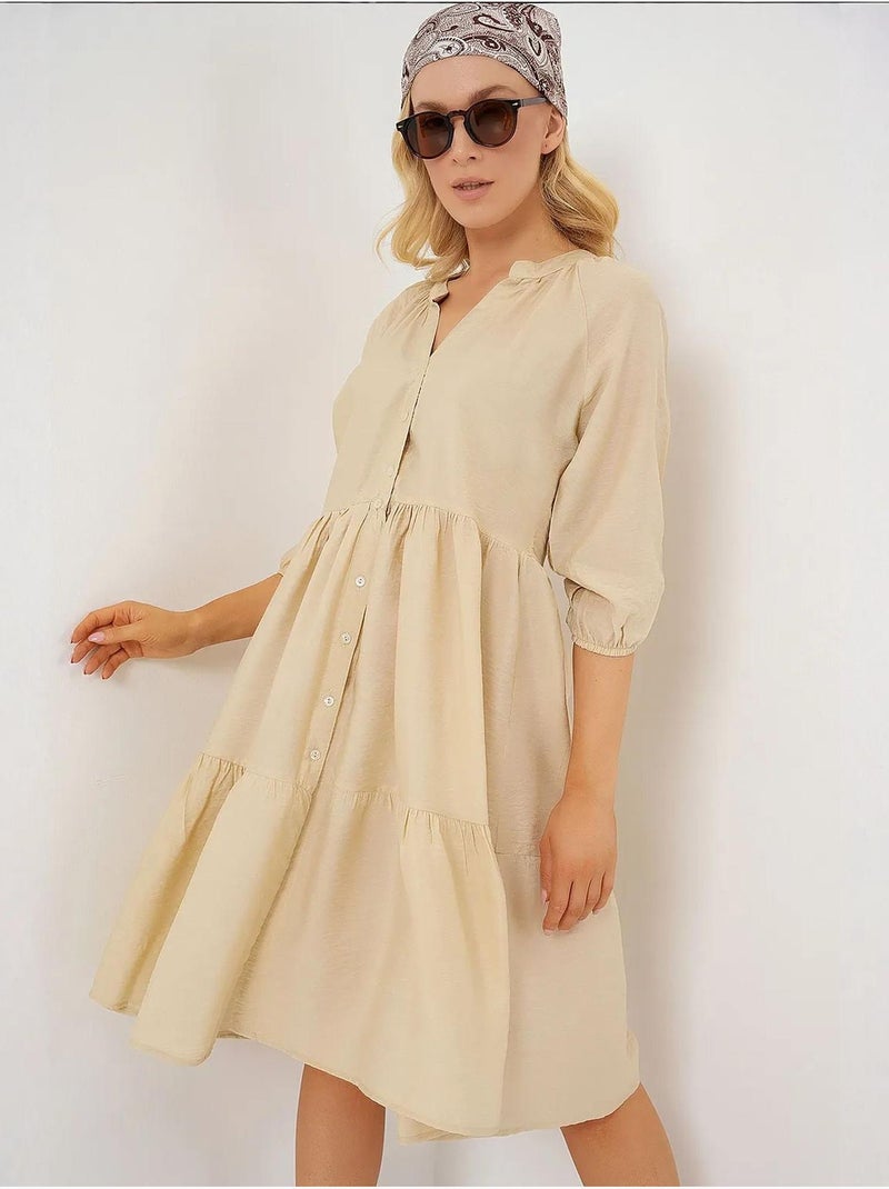 Vestido de manga corta abotonado bdart Crema - Kiabi