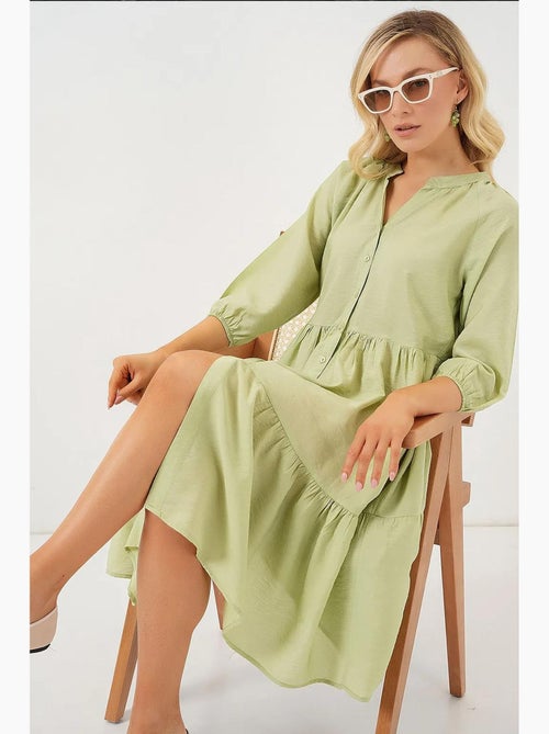 Vestido de manga corta abotonado bdart - Kiabi