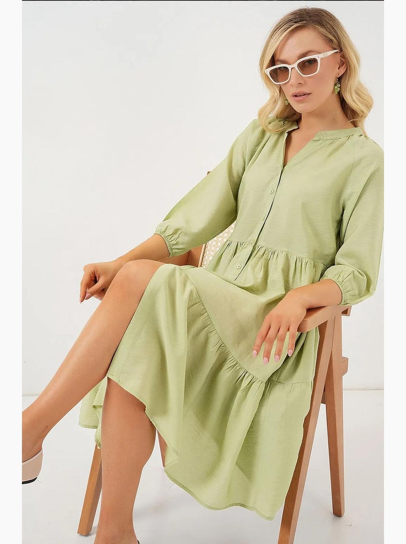 Vestido de manga corta abotonado bdart Verde esmeralda - Kiabi