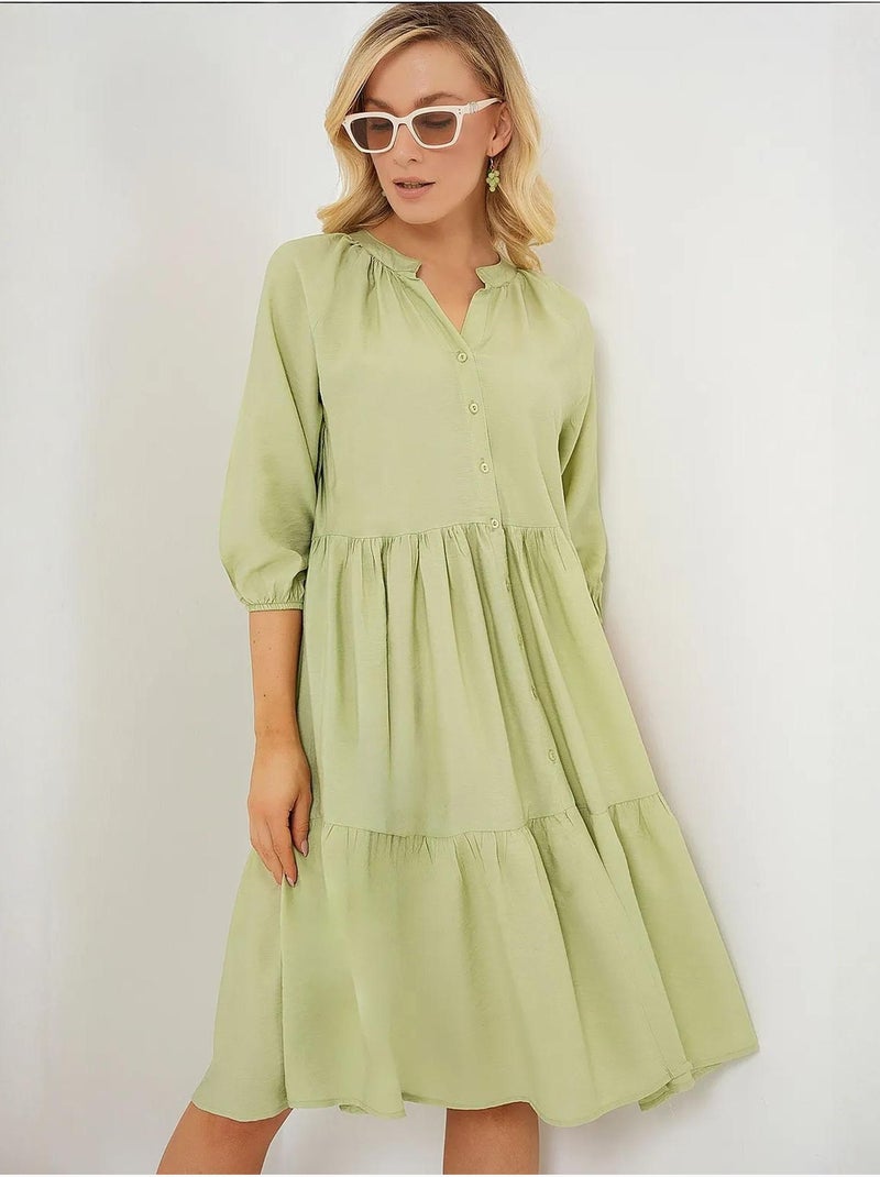 Vestido de manga corta abotonado bdart Verde esmeralda - Kiabi