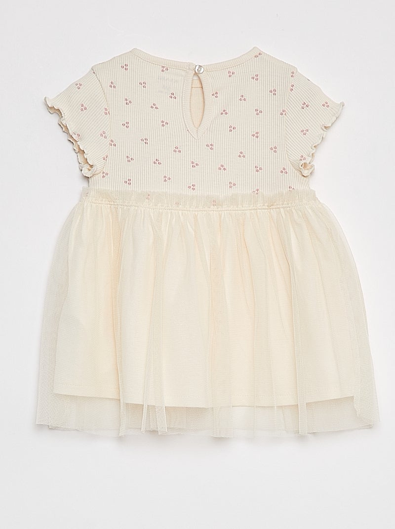 Vestido de manga corta con bajo de tul BLANCO - Kiabi