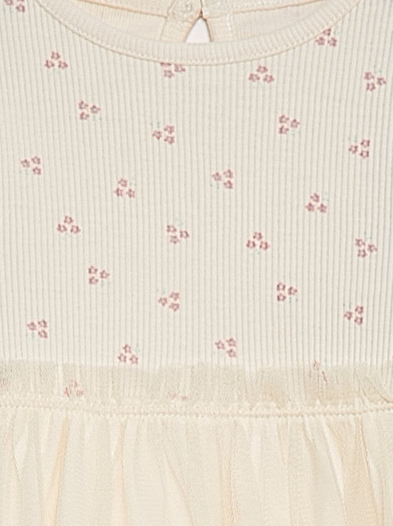 Vestido de manga corta con bajo de tul BLANCO - Kiabi