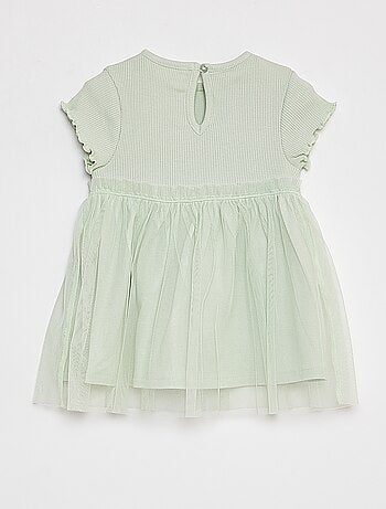 Vestido de manga corta con bajo de tul