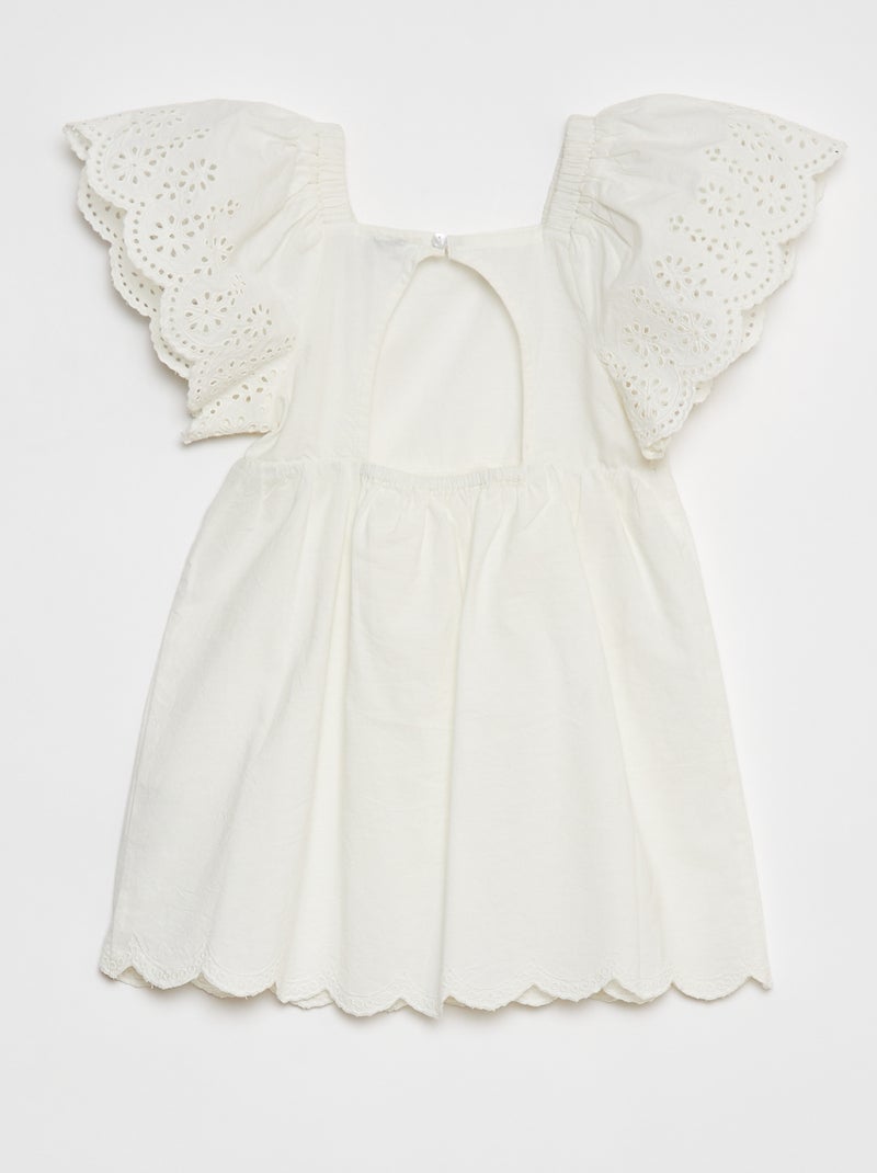 Vestido de manga corta con bordado inglés BLANCO - Kiabi