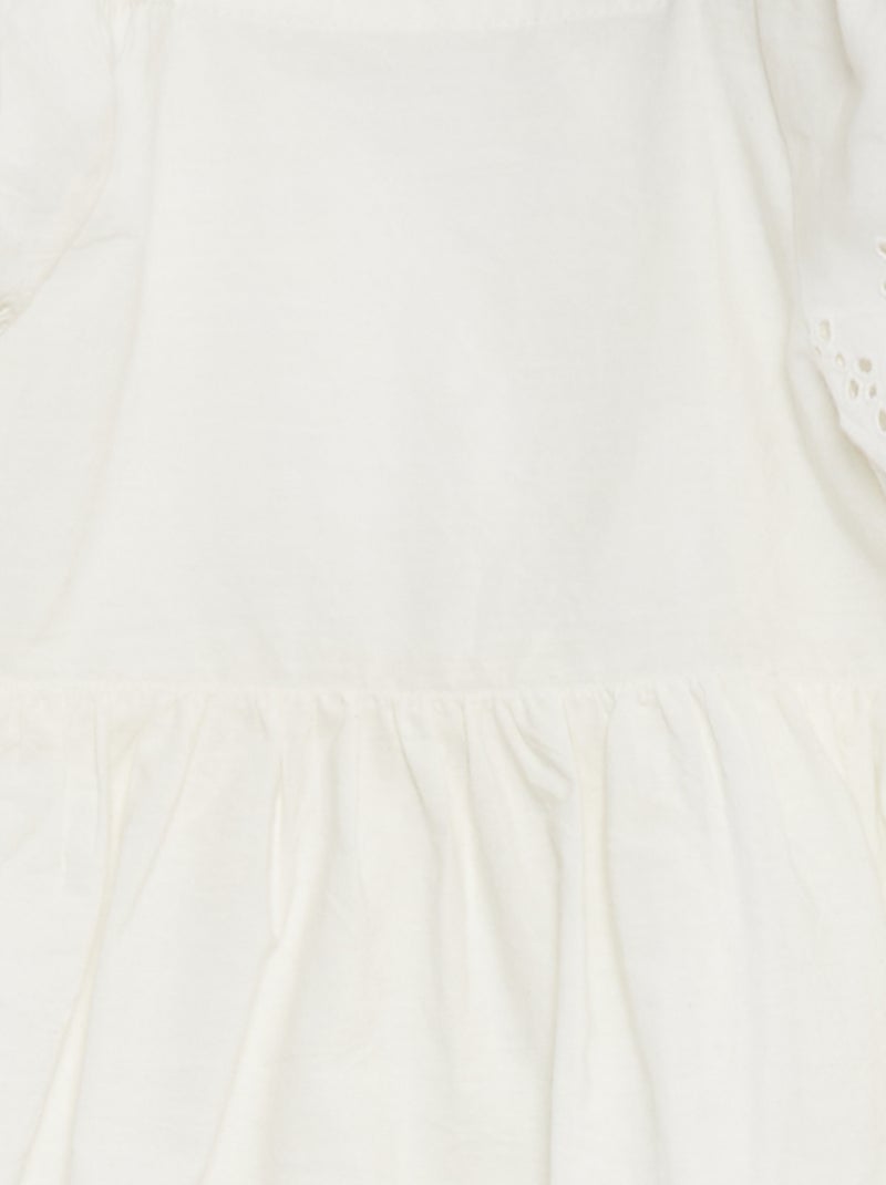 Vestido de manga corta con bordado inglés BLANCO - Kiabi