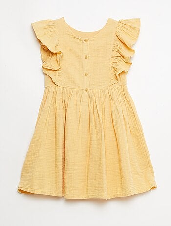 Vestido de manga corta con bordados en el cuello de algodón