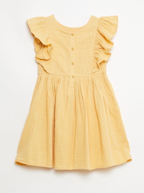 Vestido de manga corta con bordados en el cuello de algodón - Kiabi